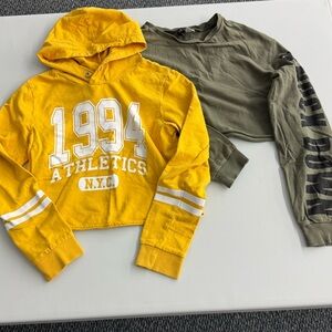 H&M - 1994 Athletics NYC Yellow Hoodie & Olive Crop Tops Bundle - Size Youth 12